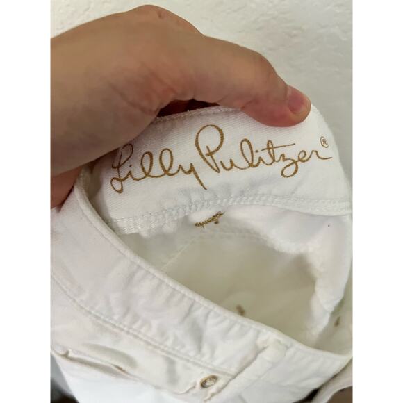 Lilly Pulitzer White Gold Palm Tree Embroidery Low Rise Worth Skinny Pant Size 0 - Picture 8 of 9